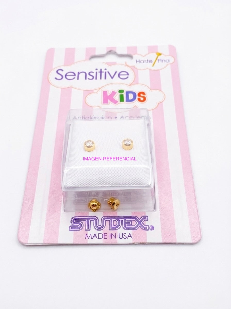 Aros Studex Sensitive Kids - Mariposa Rosa Claro 8mm - Bañado en Oro