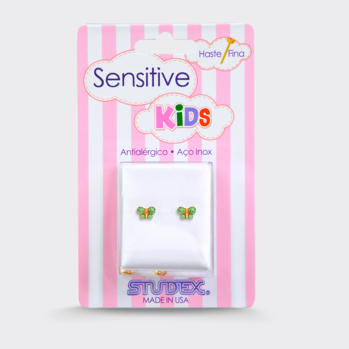 Mariposa Verde Claro 8mm - Bañado en Oro - Kids