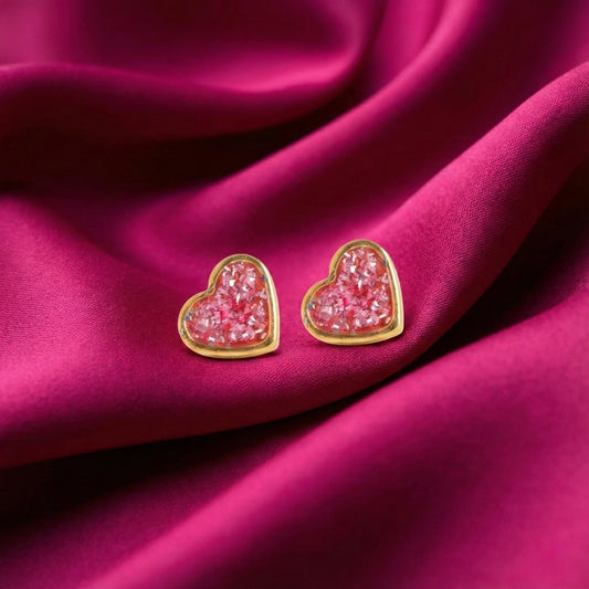 Corazón Glitter Rosa 6mm - Bañado en Oro