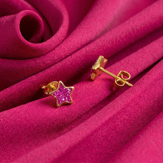 Estrella Glitter Rosa 6mm - Bañado en Oro
