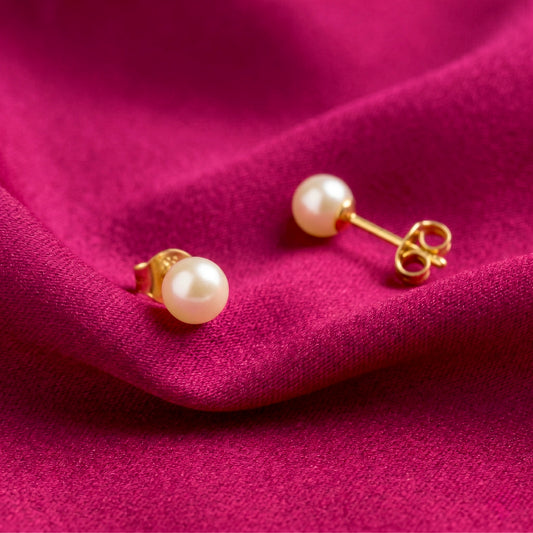 Aros Studex Sensitive - Perla 5mm - Bañado en Oro