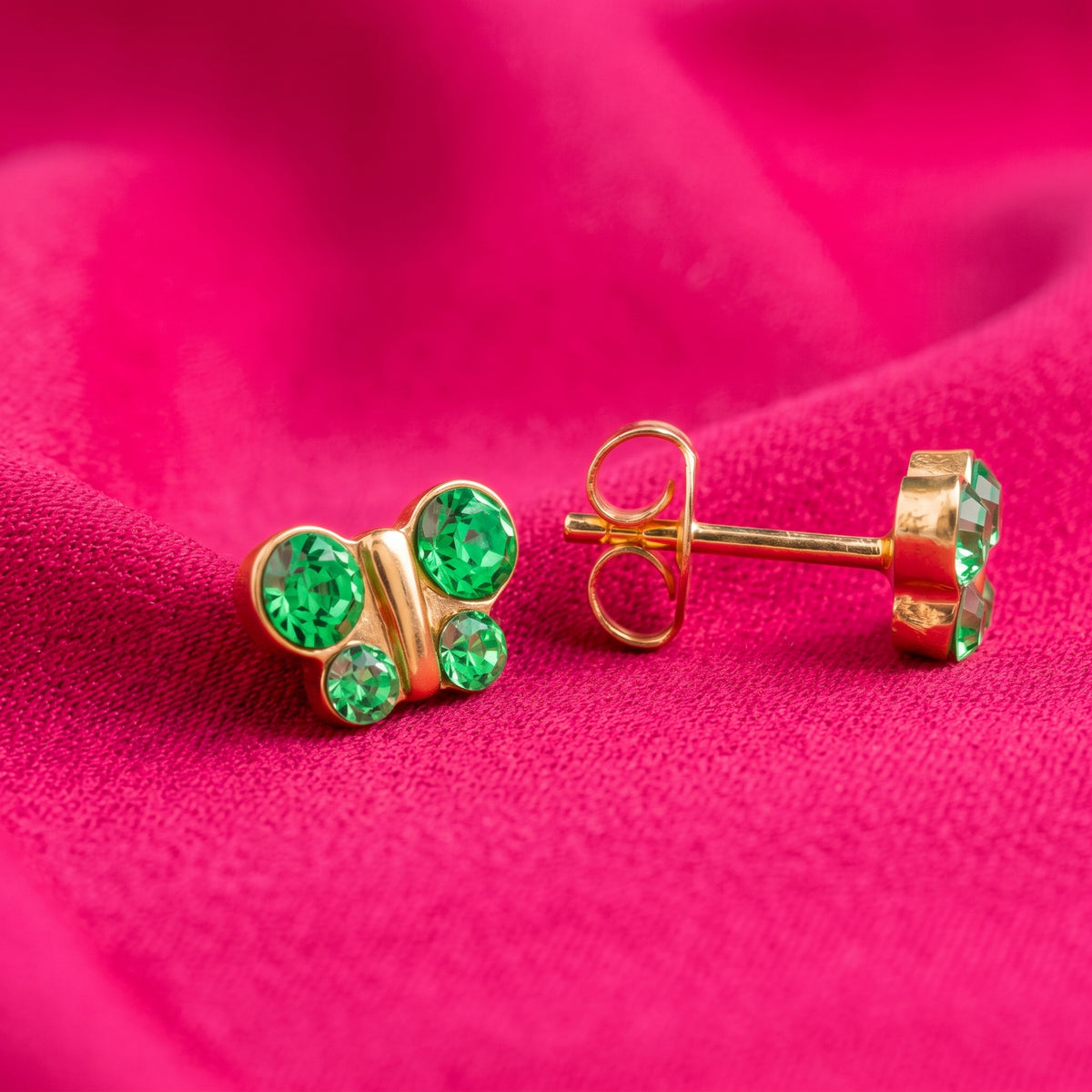 Mariposa Verde Claro 8mm - Bañado en Oro - Kids