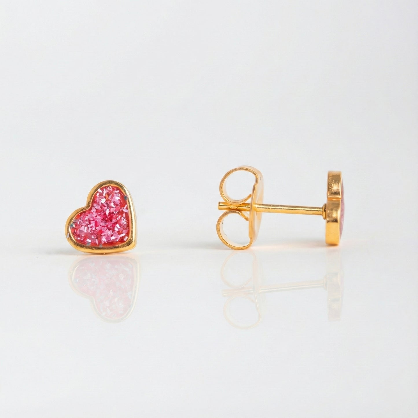 Aros Studex Sensitive Kids -  Corazón Glitter Rosa 6mm - Bañado en Oro