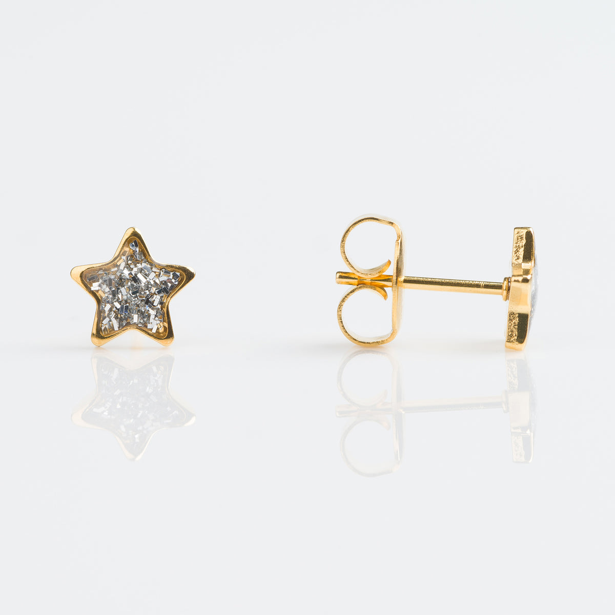 Estrella Glitter Blanca 6mm - Bañado en oro - Kids