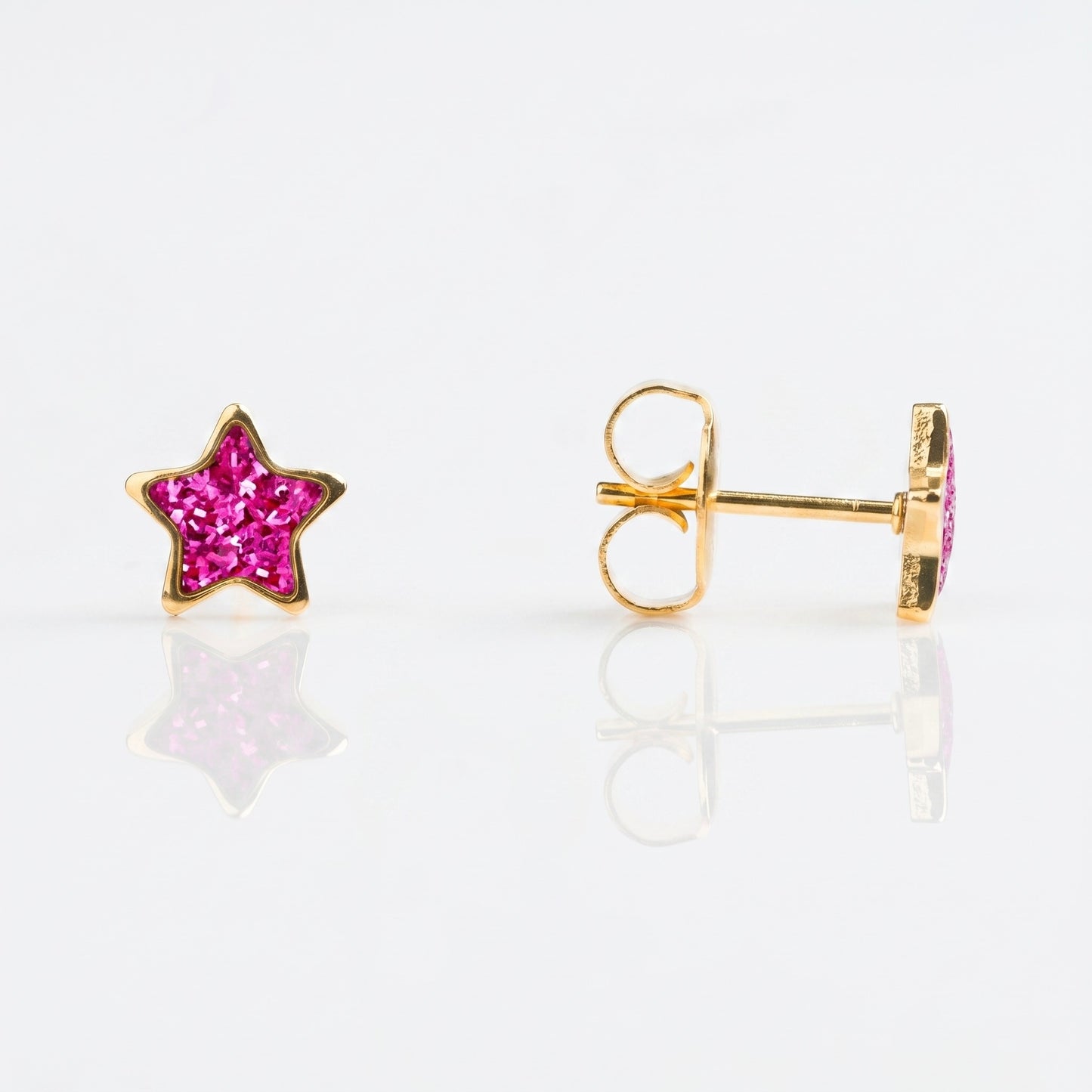 Aros Studex Sensitive Kids -  Estrella Glitter Rosa 6mm - Bañado en Oro
