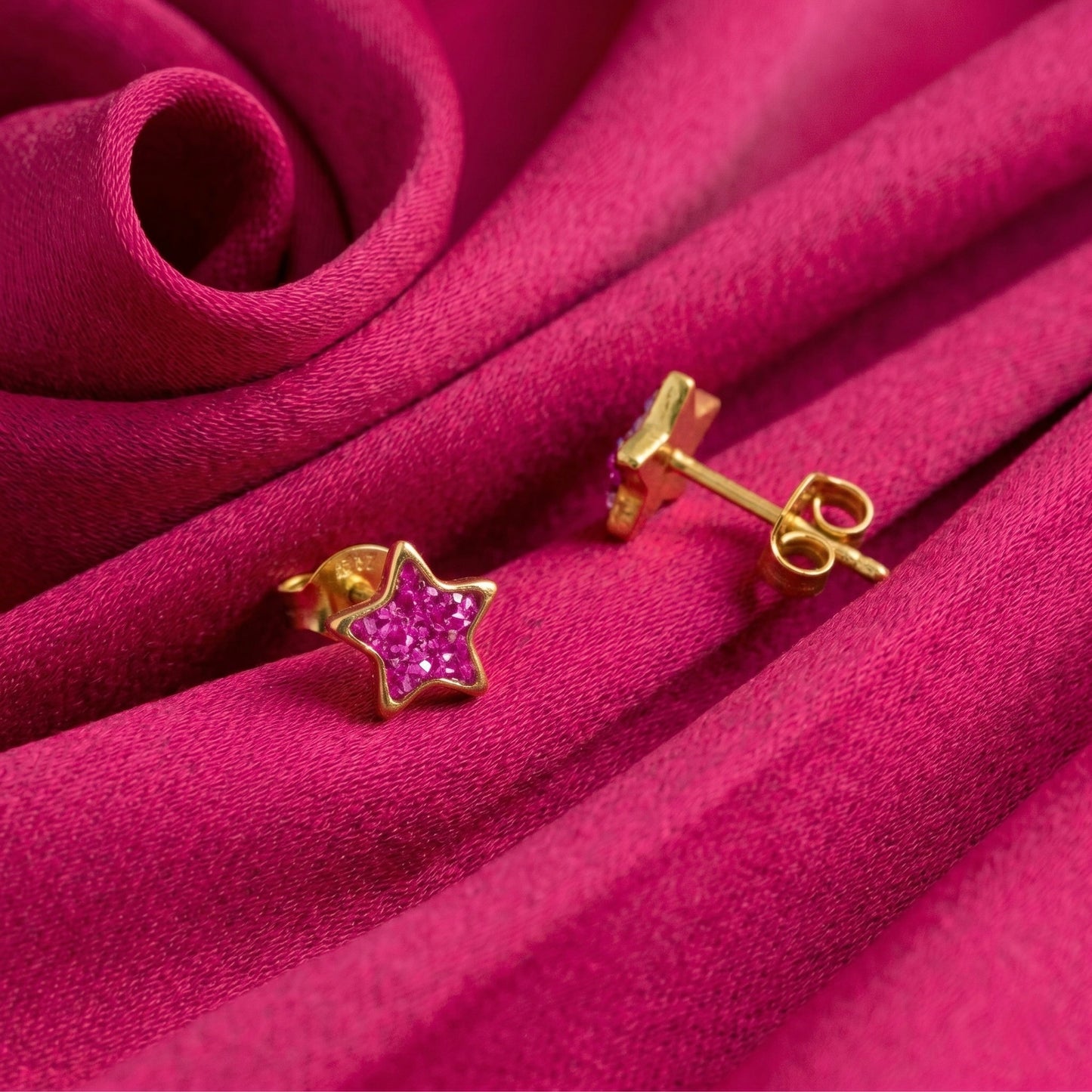 Aros Studex Sensitive Kids -  Estrella Glitter Rosa 6mm - Bañado en Oro