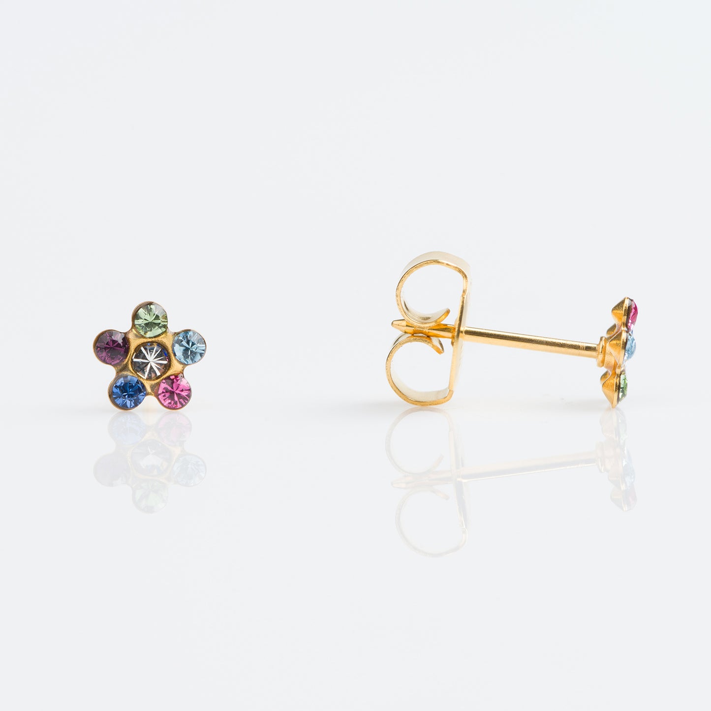 Aros Studex Sensitive Kids -  Flor Arcoíris 5mm - Bañado en Oro