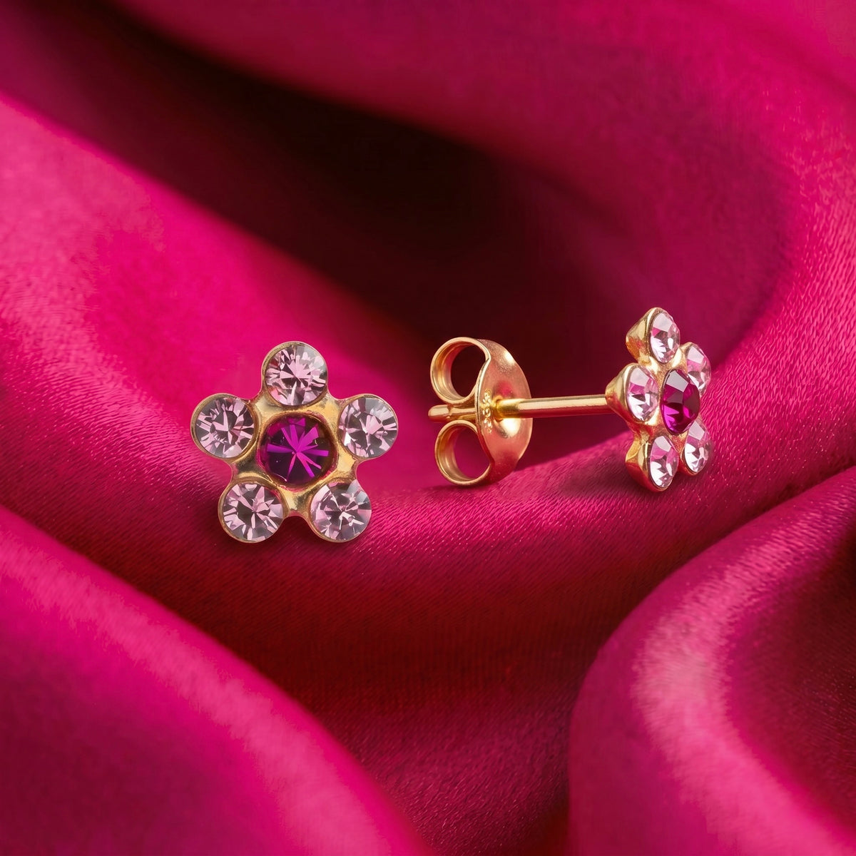 Flor Rosa & Fucsia 5mm - Bañado en Oro - Kids