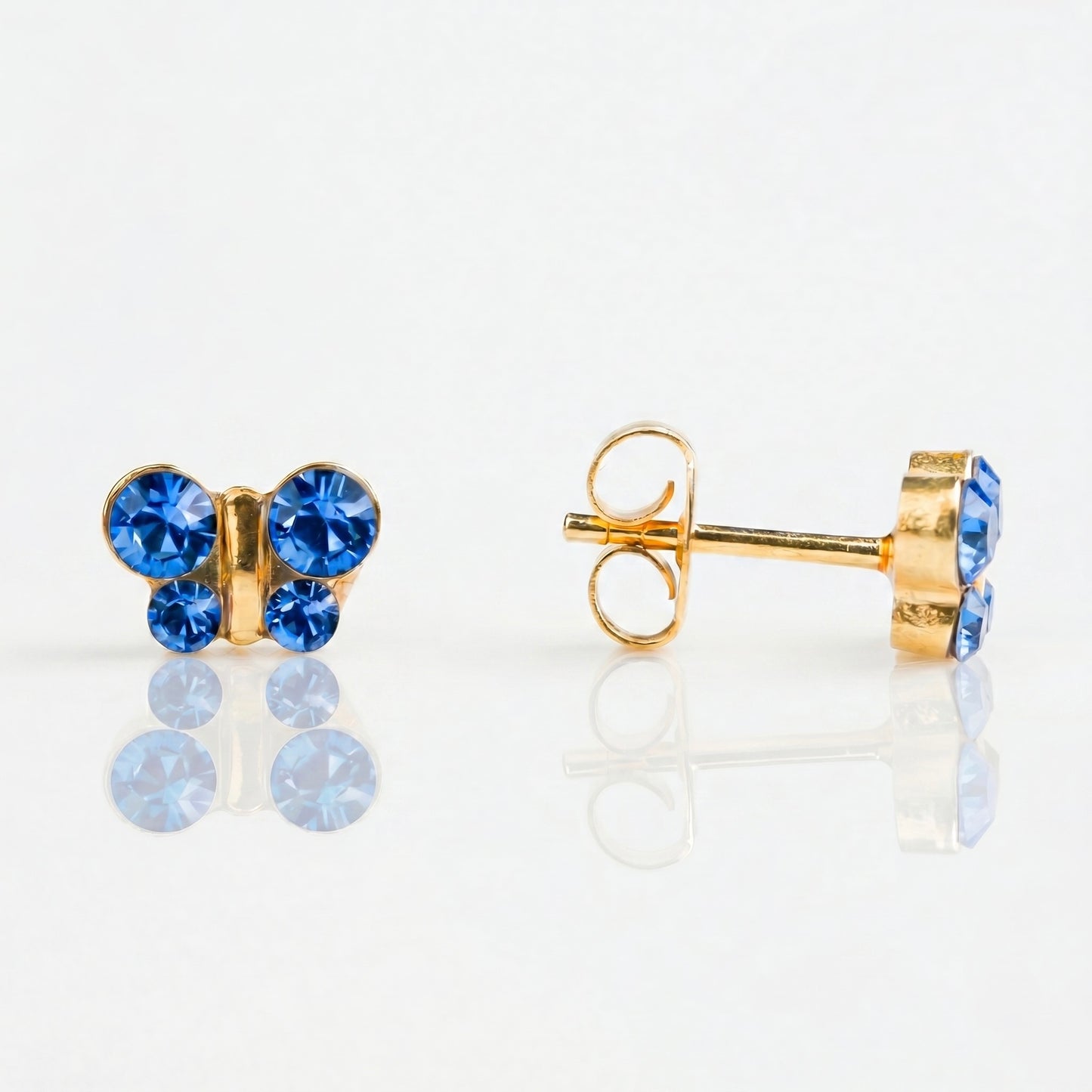 Aros Studex Sensitive Kids -  Mariposa Azul Claro 8mm - Bañado en Oro