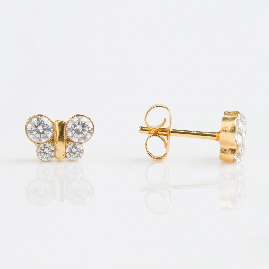 Aros Studex Sensitive Kids -  Mariposa Cristal 8mm - Bañado en Oro