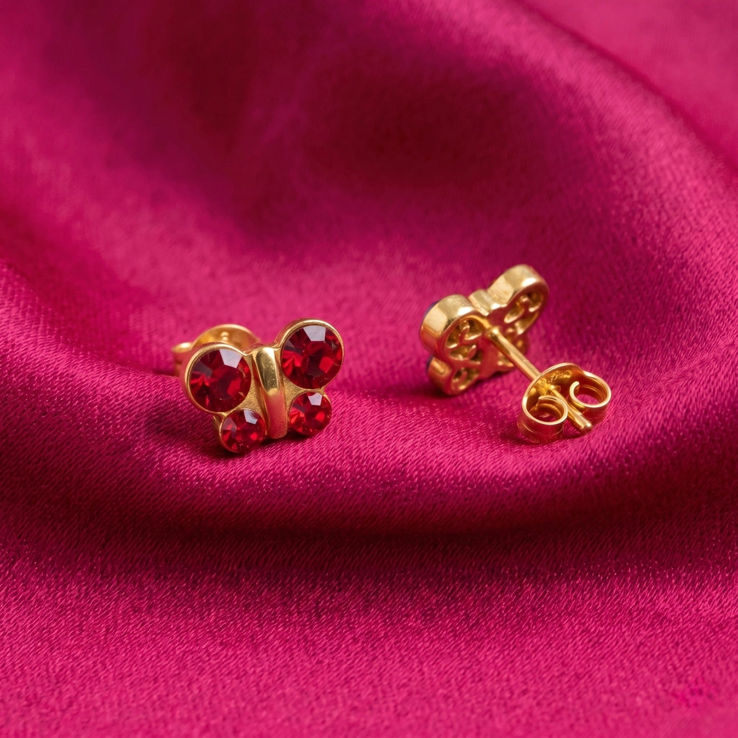 Aros Studex Sensitive Kids -  Mariposa Roja 8mm - Bañado en Oro