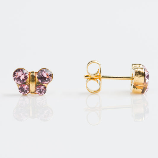 Mariposa Rosa Claro 8mm - Bañado en Oro