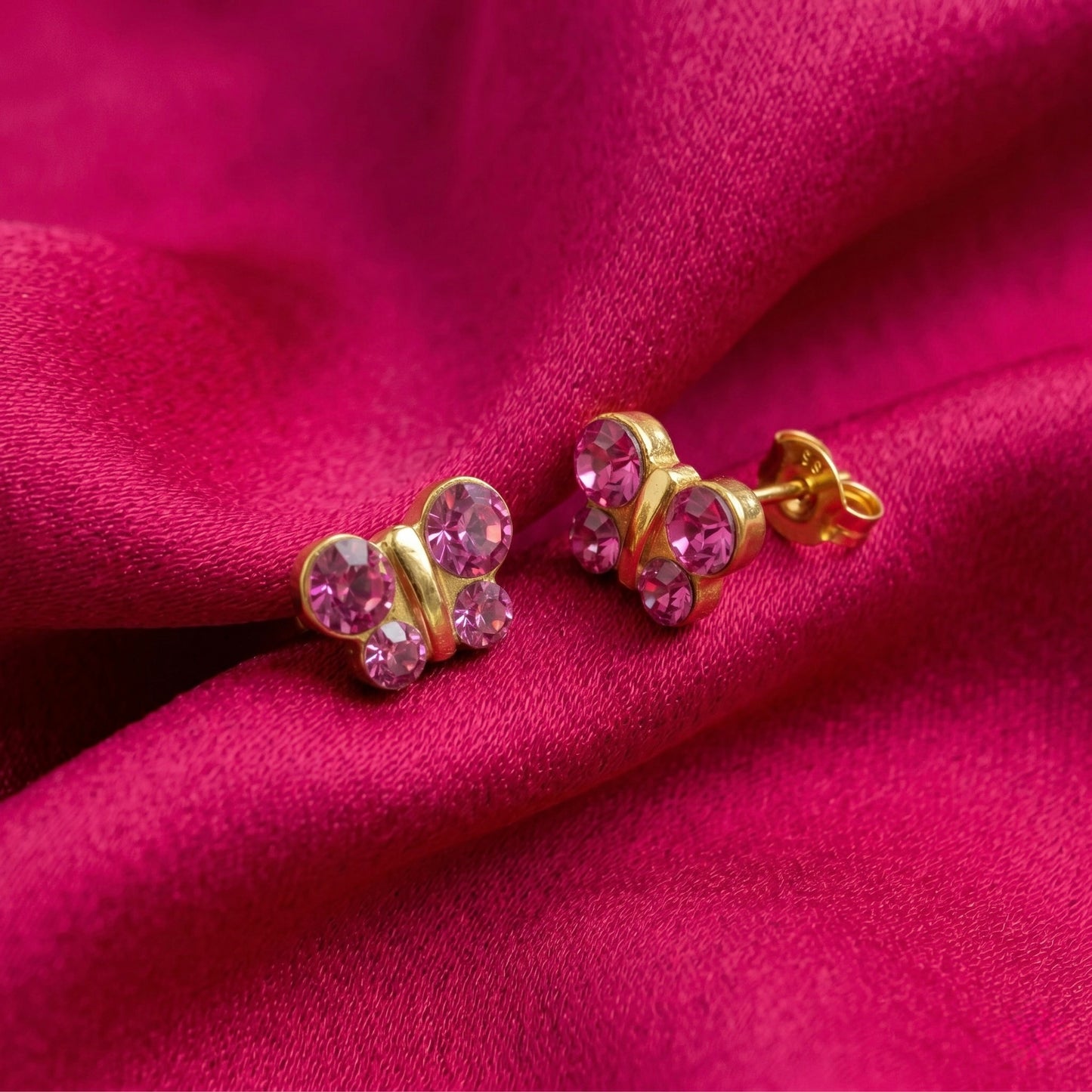 Aros Studex Sensitive Kids -  Mariposa Rosa Claro 8mm - Bañado en Oro