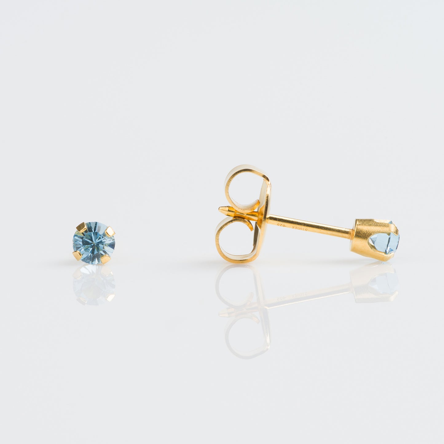 Aros Studex Sensitive Kids -  Tiffany Aquamarine 3mm - Bañado en Oro