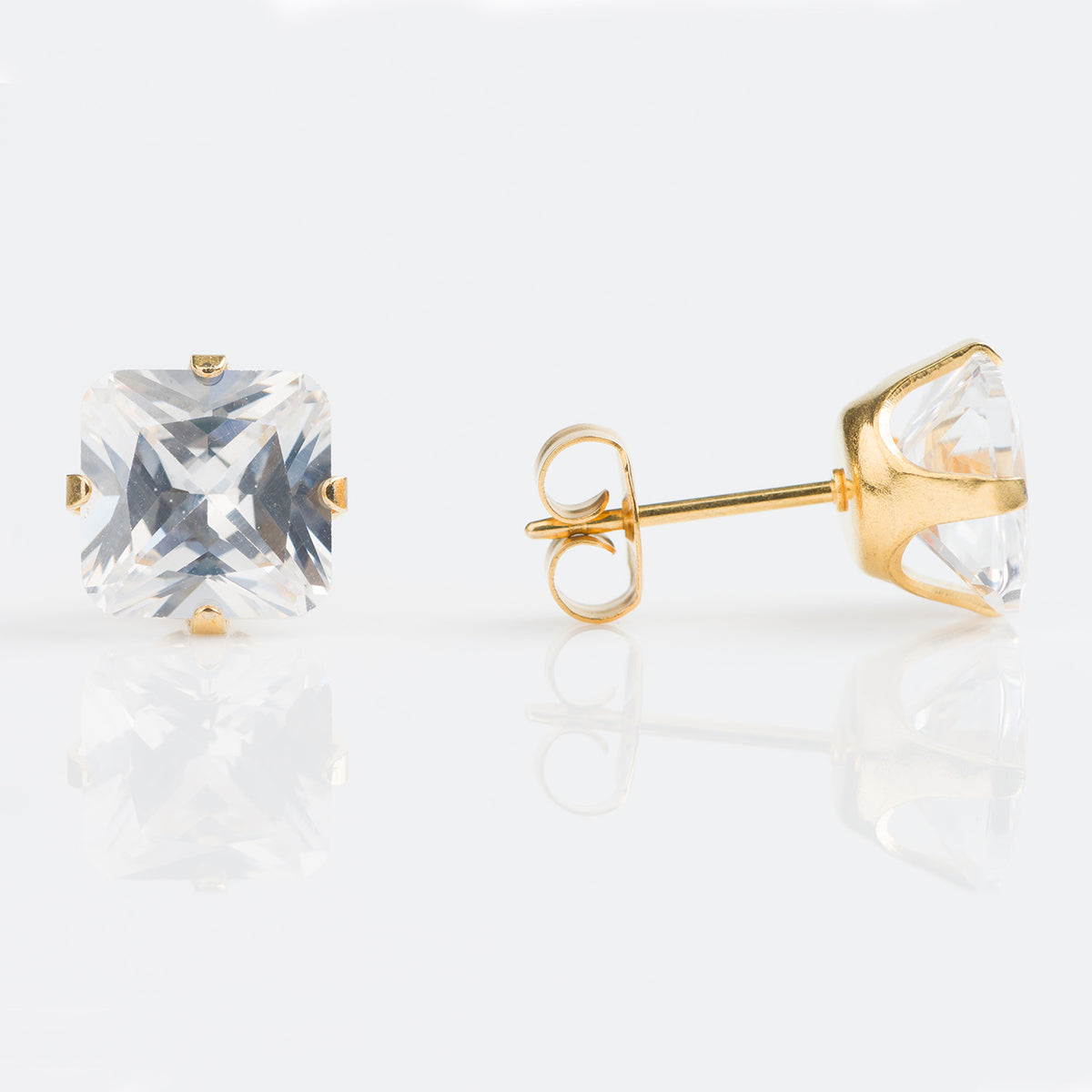 Tiffany Zirconia Cuadrada 8mm - Bañado en Oro