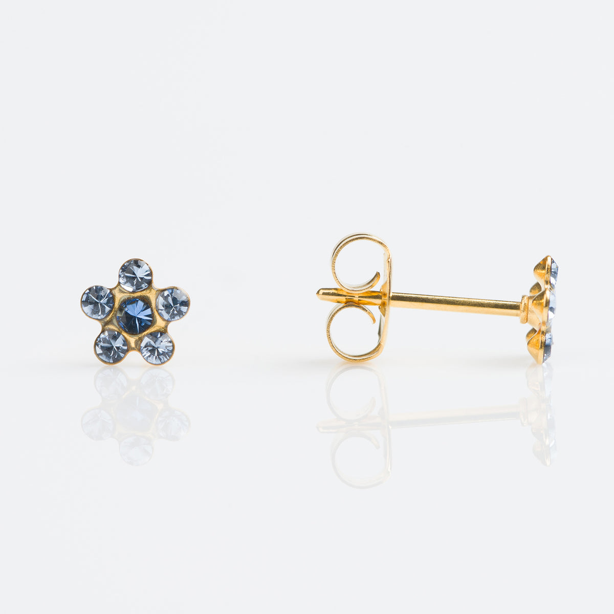 Flor Azul & Zafiro 5mm - Bañado en Oro