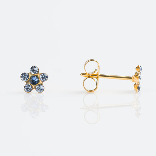 Flor Azul & Zafiro 5mm - Bañado en Oro